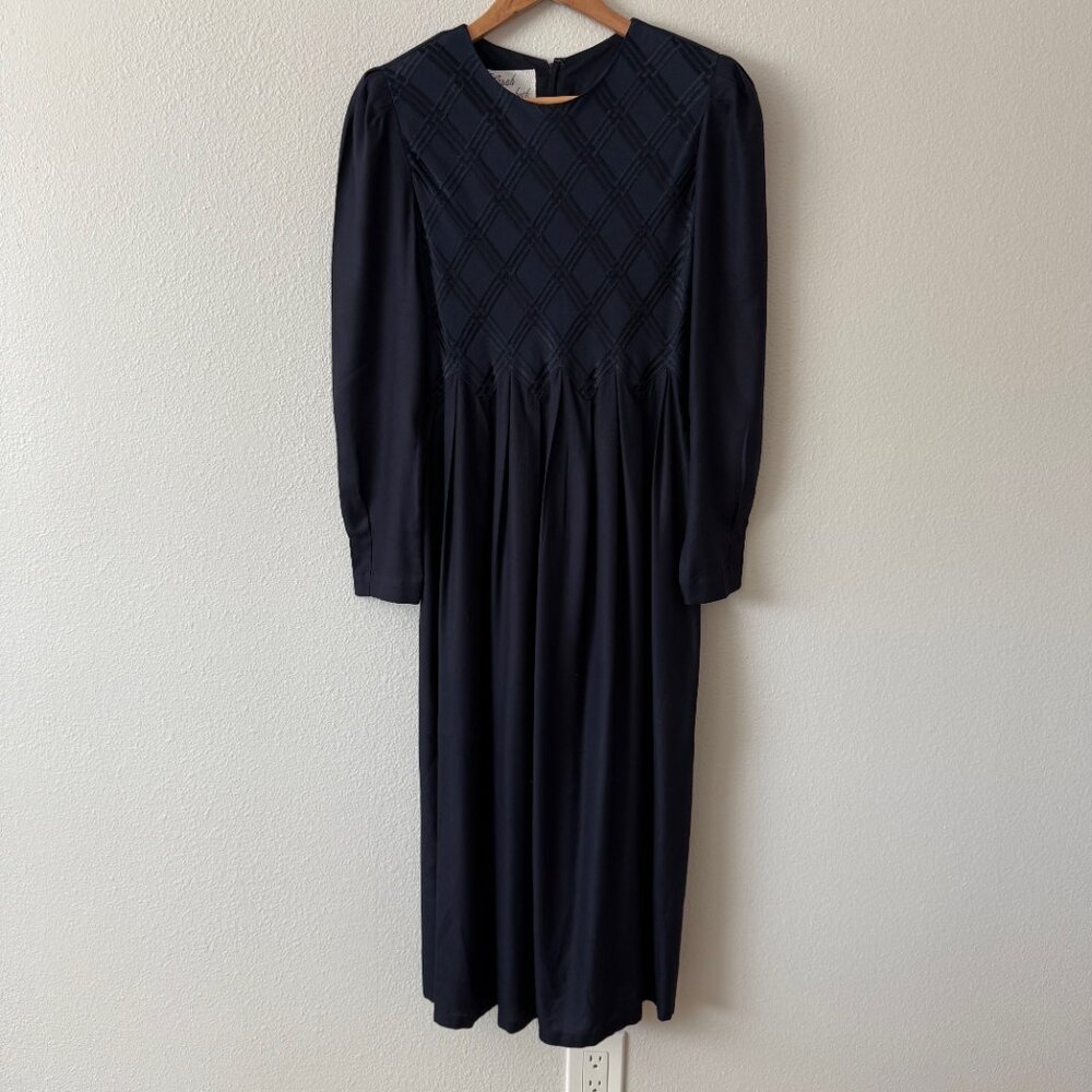 Sarah Elizabeth Vintage Long Sleeve Navy Blue‎ Maxi Dress Size 4P